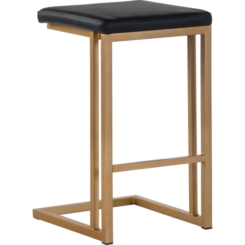 Boone Counter Stool in Onyx Leatherette & Champagne Gold (Set of 2)
